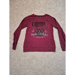 Sable Sky Christmas Tree Farm Sweatshirt Burgundy Holiday Graphic Small BNL04Q0